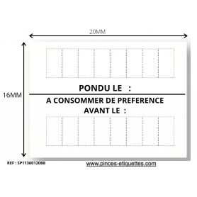Étiquettes PONDU LE - A CONSOMMER DE PREFERENCE AVANT LE : Compatibles Etiqueteuse Avery 1136 Paxar Monarch 20x16mm