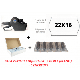 PACK 22X16 : "ETIQUETTES BLANCHES "+ 1 Etiqueteuse 22x16mm + 5 Encreurs