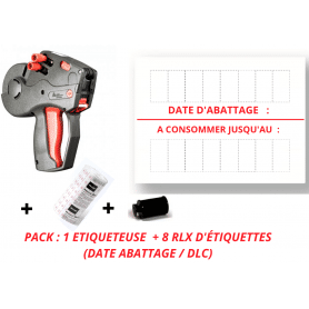 PACK DATE ABATTAGE : 8 RLX "DATE D'ABATTAGE - A CONSOMMER JUSQU'AU"+ 1 Etiqueteuse 1136 Avery 20x16mm