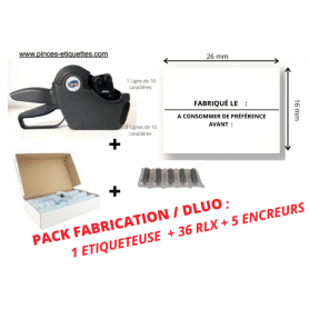 PACK DATE FABRICATION / DLUO : 36 RLX "FABRIQUÉ LE - A CONSOMMER DE PRÉFÉRENCE AVANT "+ 1 Etiqueteuse 26x16mm