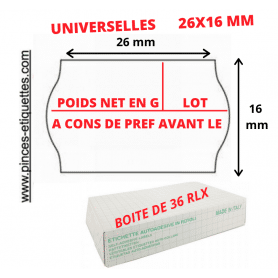 Étiquettes 26X16 mm POIDS NET EN GRAMMES - LOT - D L U O : Universelles