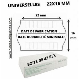ÉTIQUETTES 2 LIGNES : DATE FABRICATION + DATE DURABILITÉ MINIMALE - UNIVERSELLES 22X16 MM