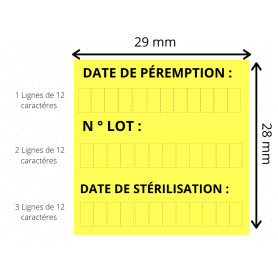 Etiquette Date de stérilisation Date de Péremption N° Lot Double Adhésif Amovible Etiqueteuse 3 Lignes