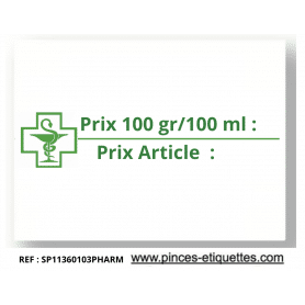 Étiquettes PRIX PHARMACIE : 100 GR-PRIX ML-PRIX ARTICLE Rouleaux pour Etiqueteuse 2 LIGNES Avery 1136  20x16mm