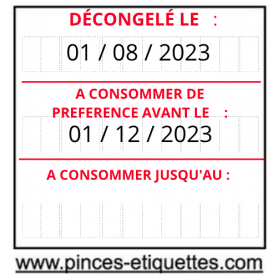 Étiquettes 29X28 mm DÉCONGELÉ LE - A CONSOMMER JUSQU'AU - DE PREFERENCE AVANT LE : 3 lignes Universelle METO